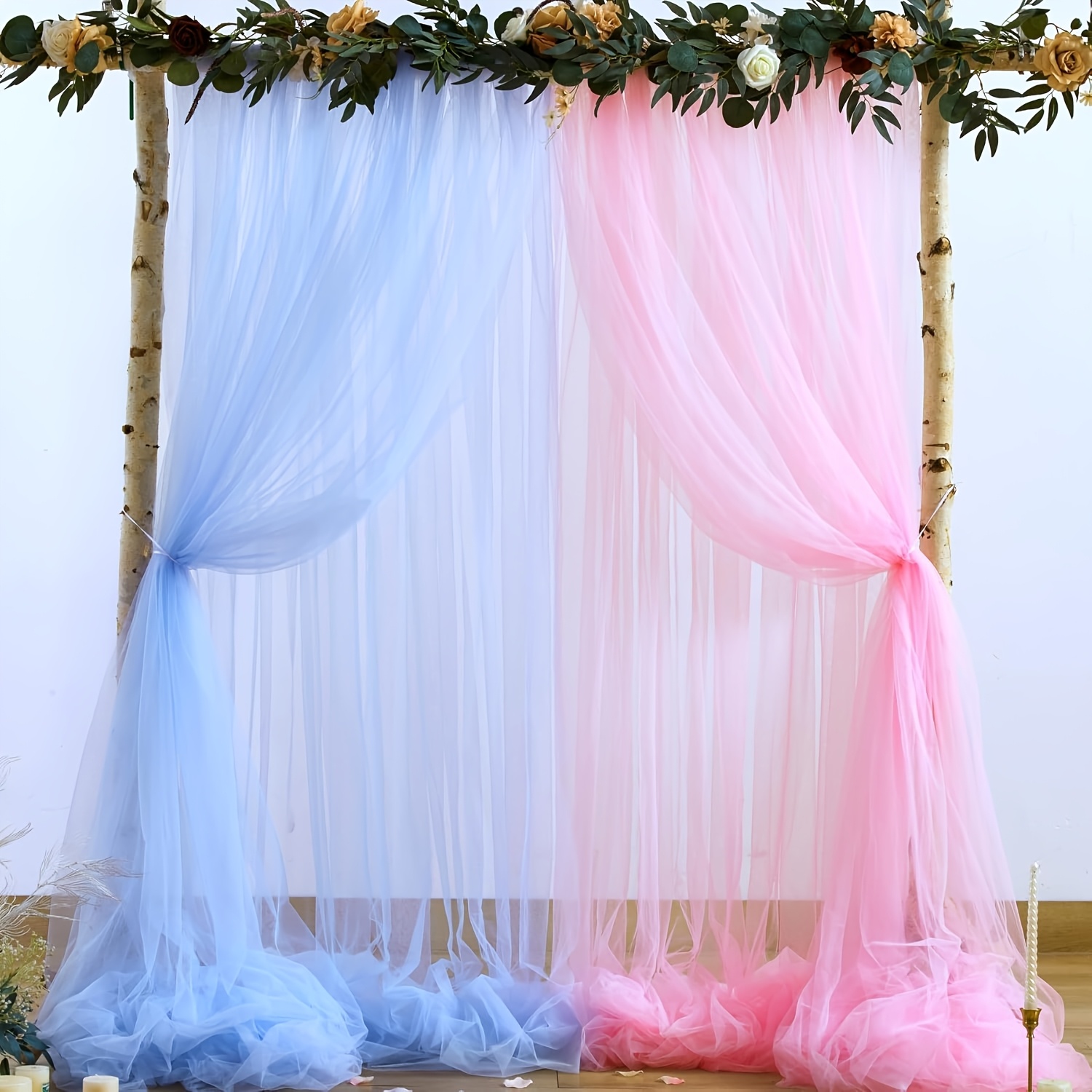 E-shop 2er-Set, 1 Stück Rosa und 1 Stück Blaue Tüll-Hintergrundparty-Deko ohne Stangenlöcher – Für Hochzeiten, Schaukeln, Bühnen, Geburtstagsfeiern,