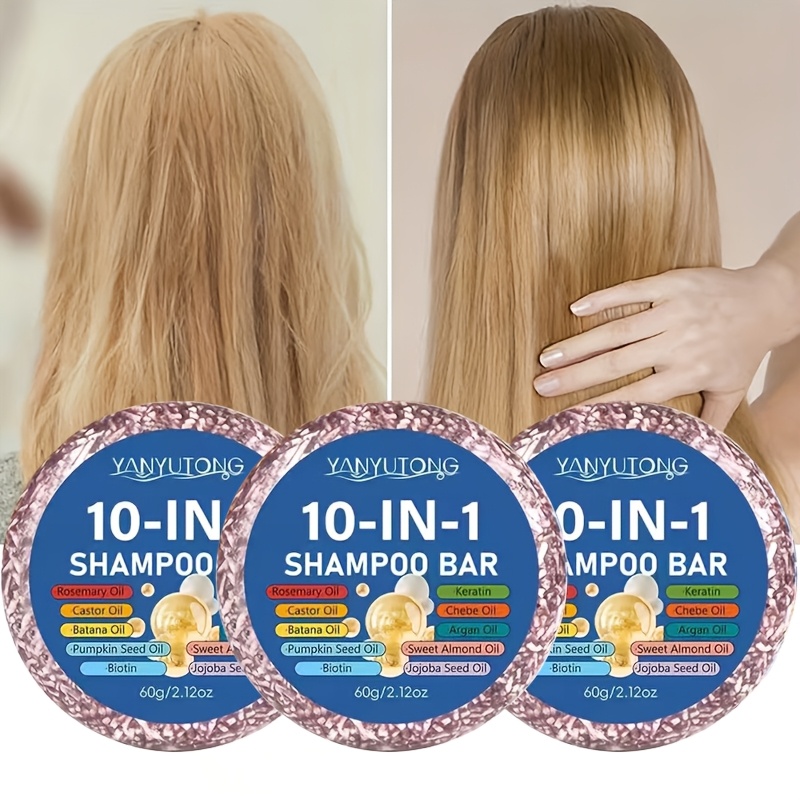 3-pack, 10-in-1 Shampoo Bar (60g Each), Deep Cleanses, Frizz, Controls Oil, And Moisturizes, Leaves Hair Feeling Refreshed, Long-lasting Fragrance, Suitable For Men And Women, And All Hair Types..