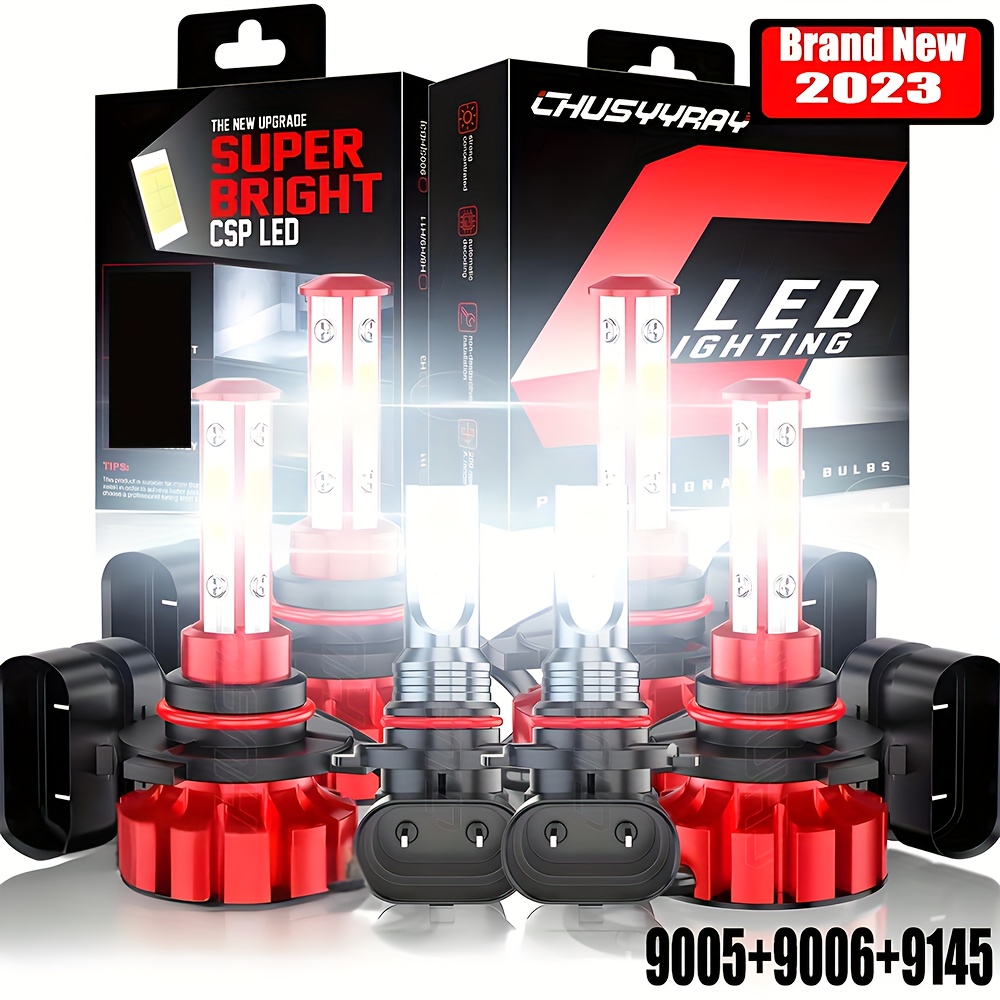 TEMU 6pcs Led Car Bulbs 9005 (hb3)+9006 (hb4)+9145 Fit For Headlight High/ Low Beam+fog Light Combo Kit, 70w 6000k Cool White 9000lm Plug And Play, Pack Of 6