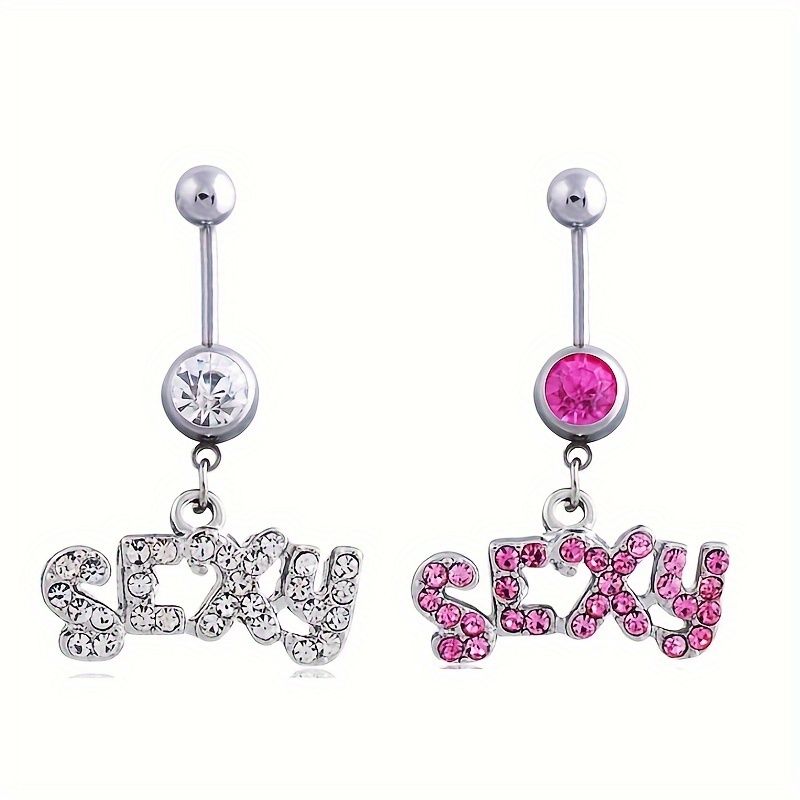 

2pcs Ladies Sexy Stainless Steel Pendant Navel Ring Navel Pin Straight Piercings For Ladies Daily Party Beach Party Bar Wear, Valentine's Birthday Gifts