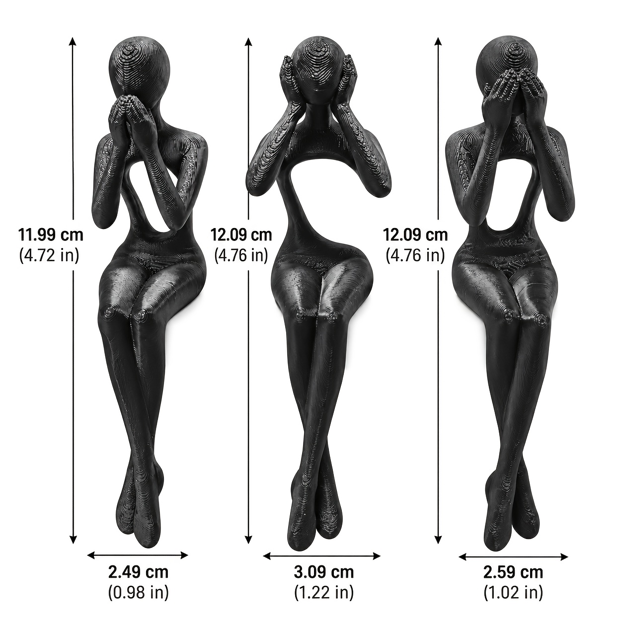 TEMU 3pcs Set, Modern Abstract Faceless Figure Ornaments, Faceless Long-legged Seated Three-figure Gesture Art Sculpture, Suitable For Bookshelf Edge