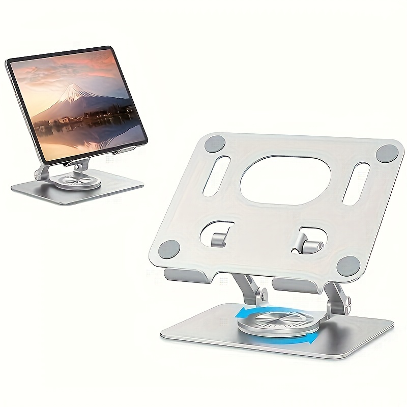 

Aluminium Tablet Stand Holder With 360 Rotating Base, Foldable Adjustable Tablet Holder For Desk Home Office, Compatible With Ipad Pro Air Mini And More, Transparent