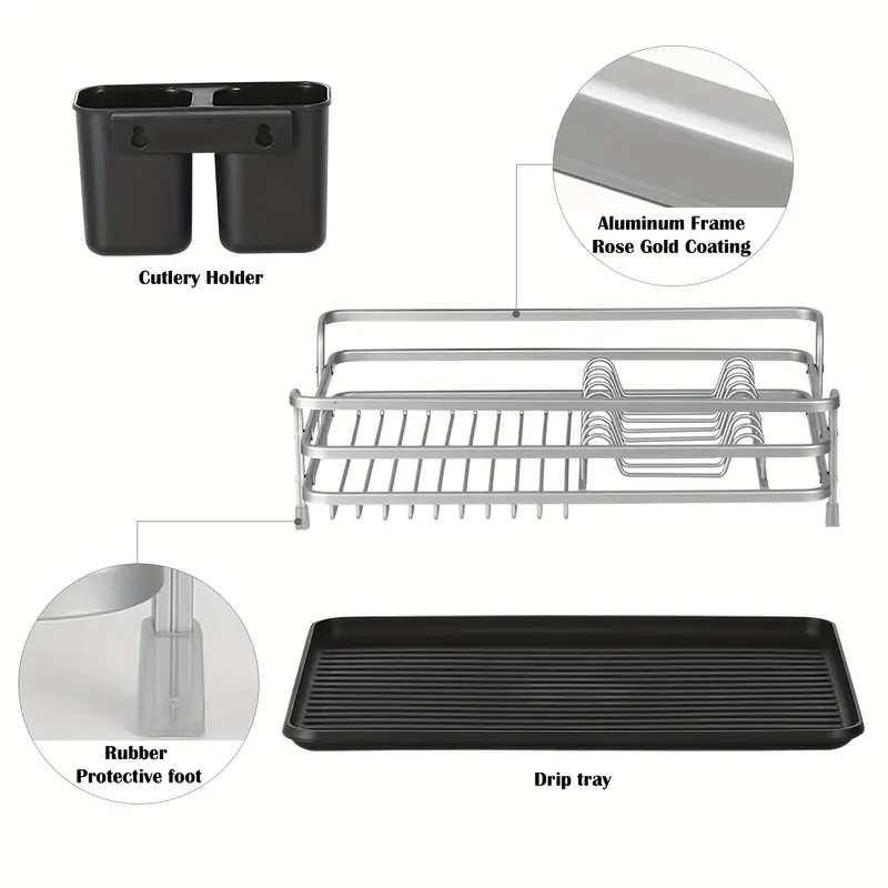 dish drying rack rack suitable for the kitchen countertop stainless steel kitchen drying rack with a utensil holder large capacity dish draining rack kitchen storage item with knife holder 12 4 ins w x 16 92 ins l silvery color model Product details 2