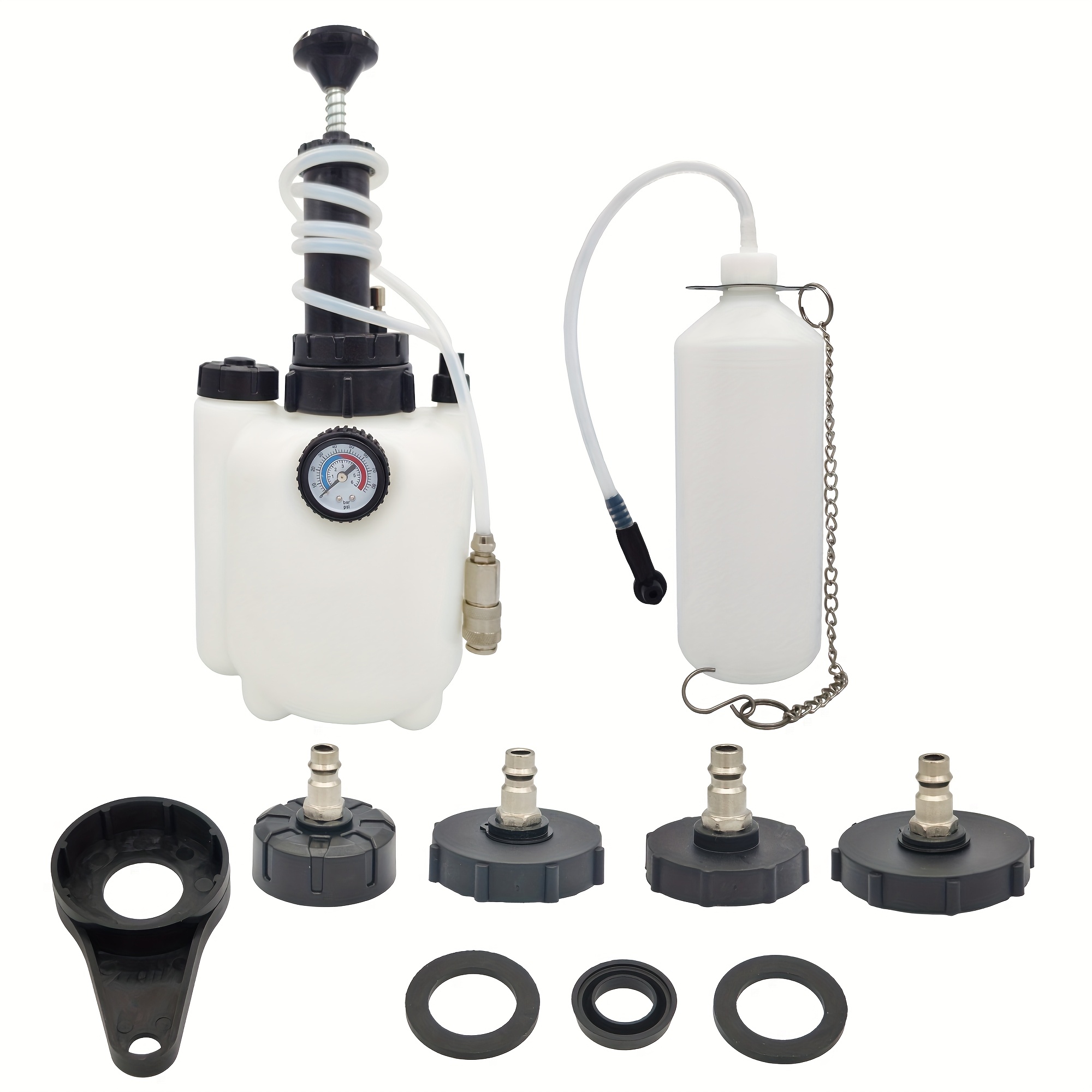 TEMU 3l Manual Brake Fluid Bleeder Kit With 1l Bottle And 4 Main Cylinder Adapters, Abs Material, Universal Automotive Brake Fluid Replacement Tool