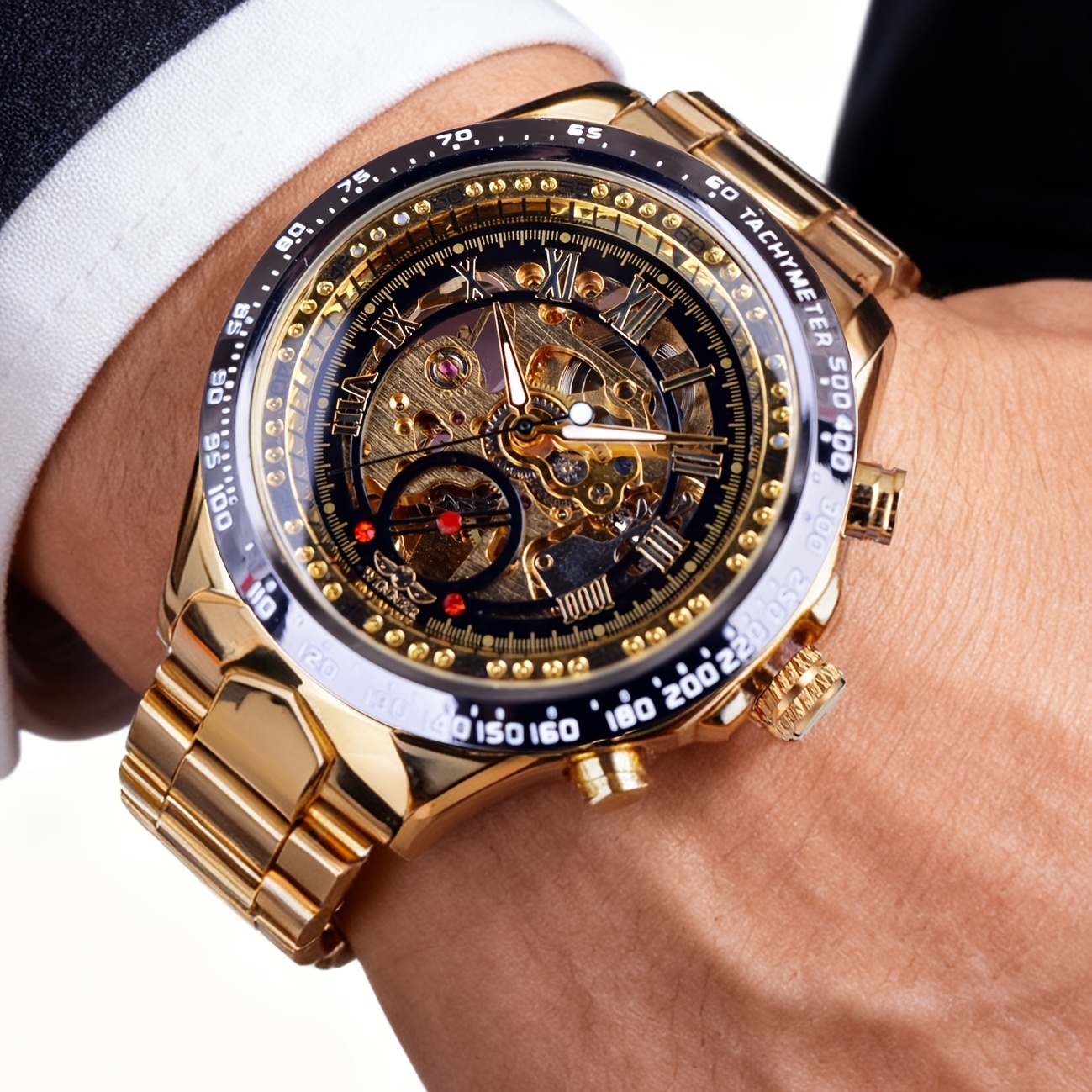 Mechanical Sport Design Bezel Men's Watch, Hollow Dial