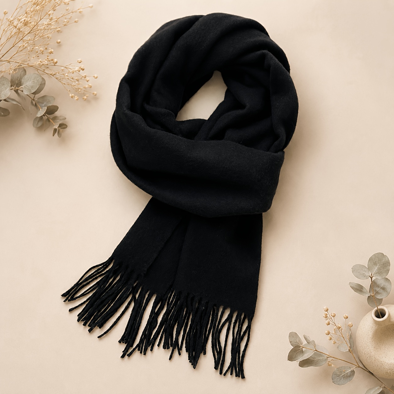 TEMU écharpe à pompons en laine de couleur unie de style européen et américain pour femme, châle long et chaud pour automne/hiver, vêtement