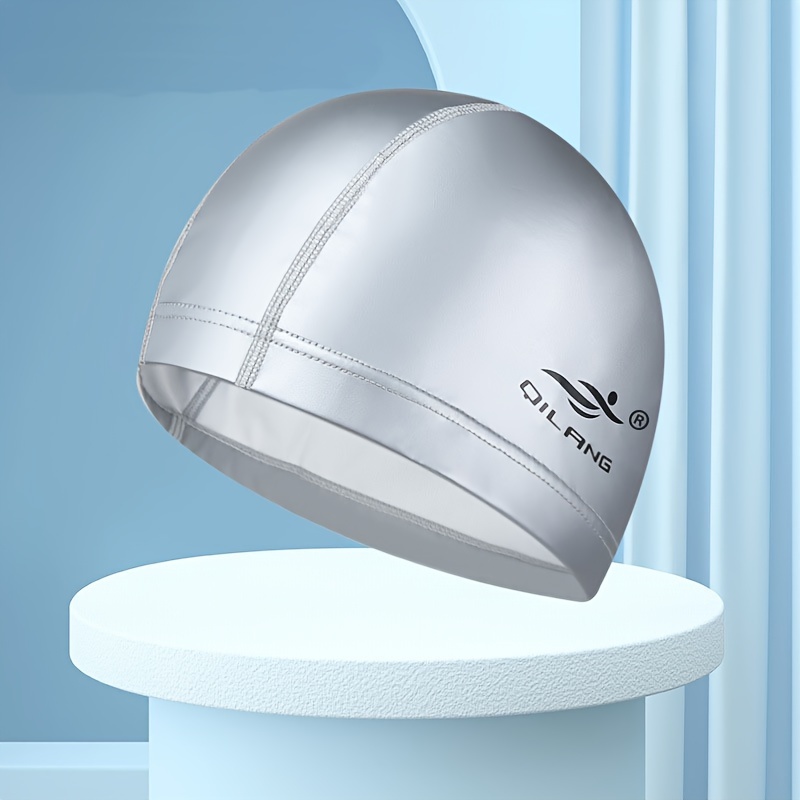 Unisex Waterproof Swimming Cap, Elastic PU Swim Cap Durable Non-Slip Waterproof Long Hair Ear Protection