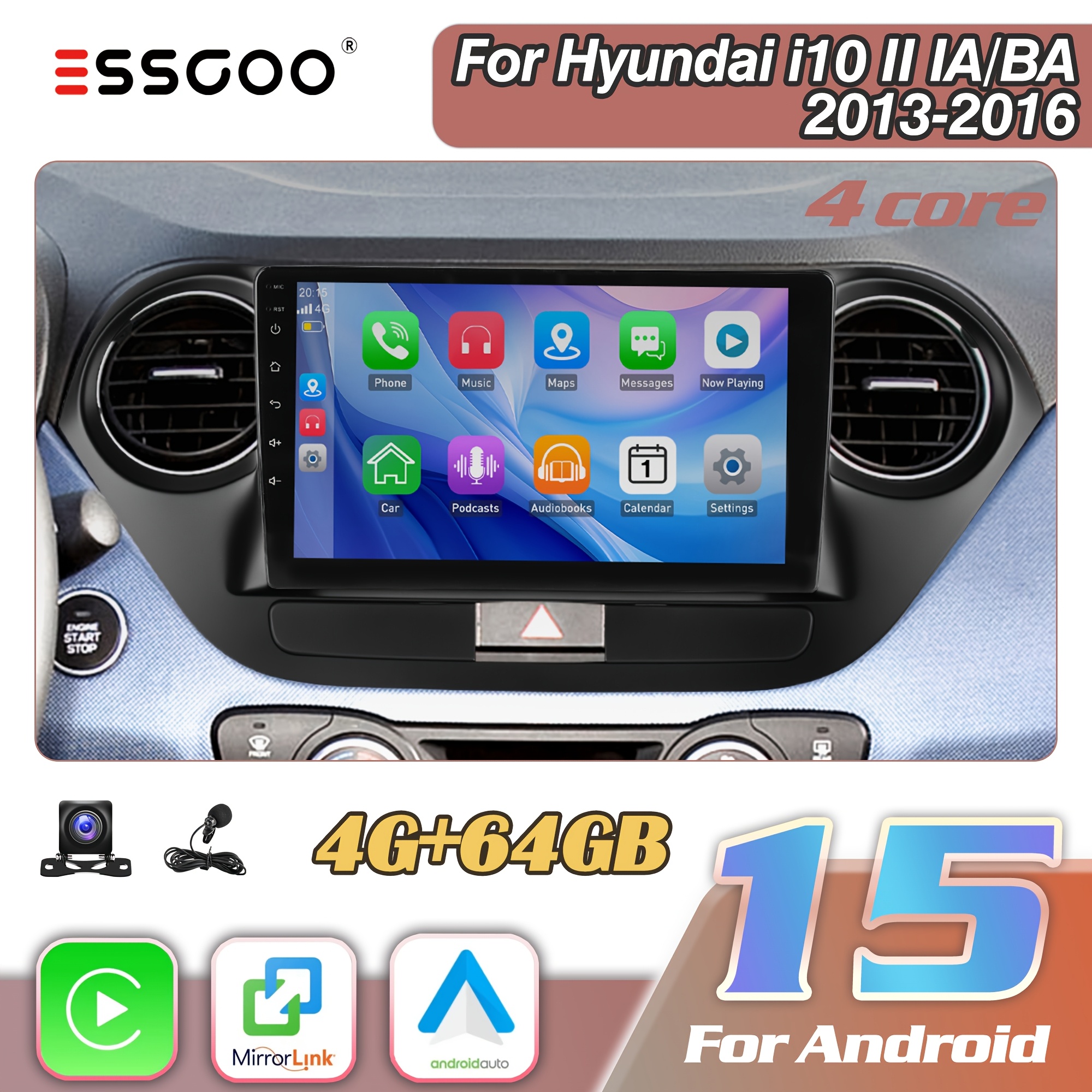 Image of Essgoo 15 For I10 Ii Ia/ba 2013-2016 | A System With 4gb & 64gb Storage | 9-inch 2din Ips Touchscreen | Wireless Carplayer & Auto | Retained Steering Wheel Control