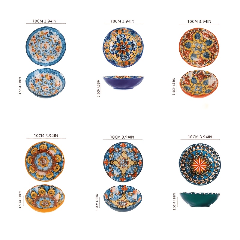 Image of Ntkow 6pcs Bohemian Household Ceramic Tomato Sauce Small Dish Snack Fruit Blueberry Raspberry Chicken Thigh Dish Suitable For All Kinds Of Sauce Dishes 4.5 Inches