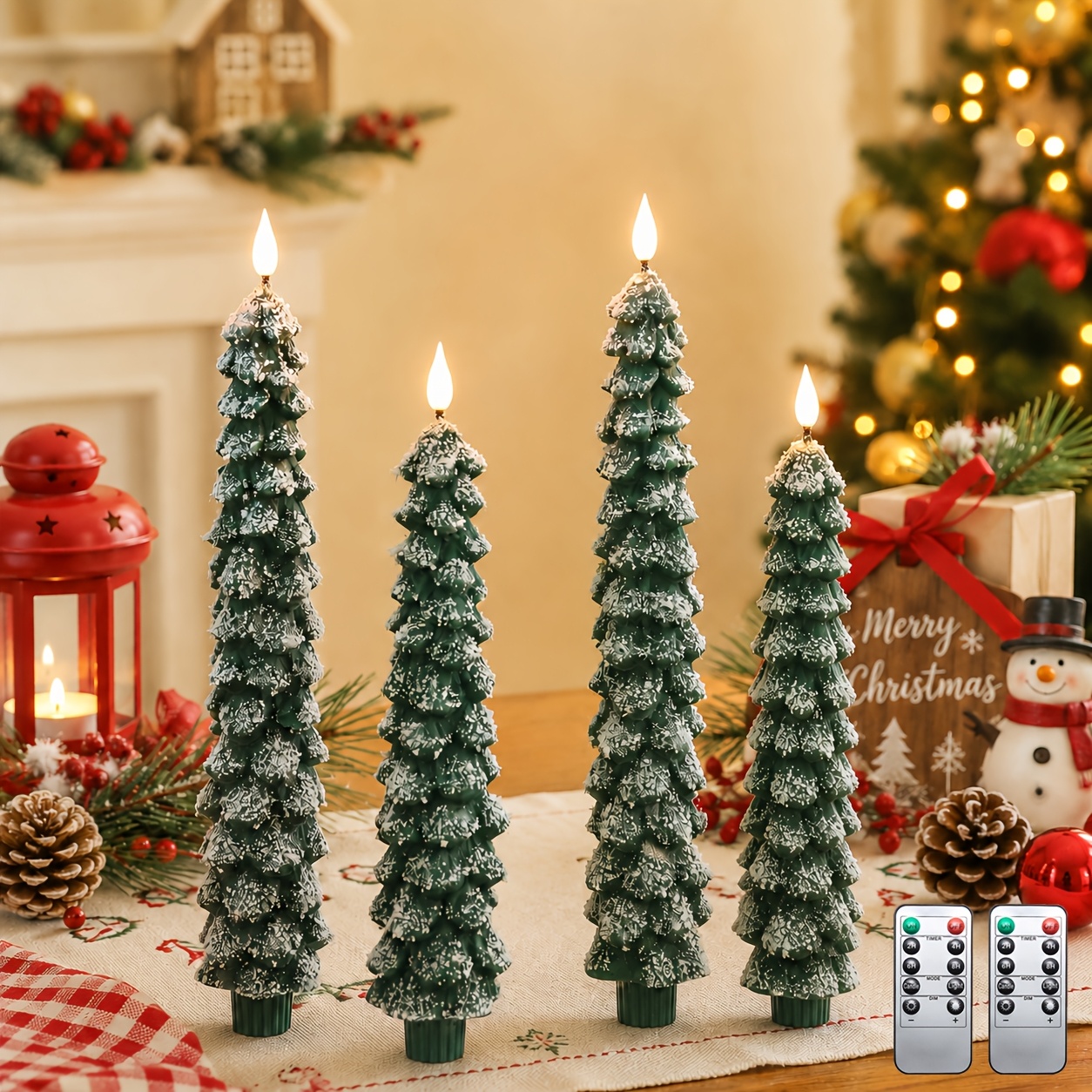 TEMU Flameless Candles, Christmas Tree , Led Candles, Home Decor, Xmas Tree For Room, Ideal Gifts D0.8 X H9.5, 12 Inches, With 2 Remotes