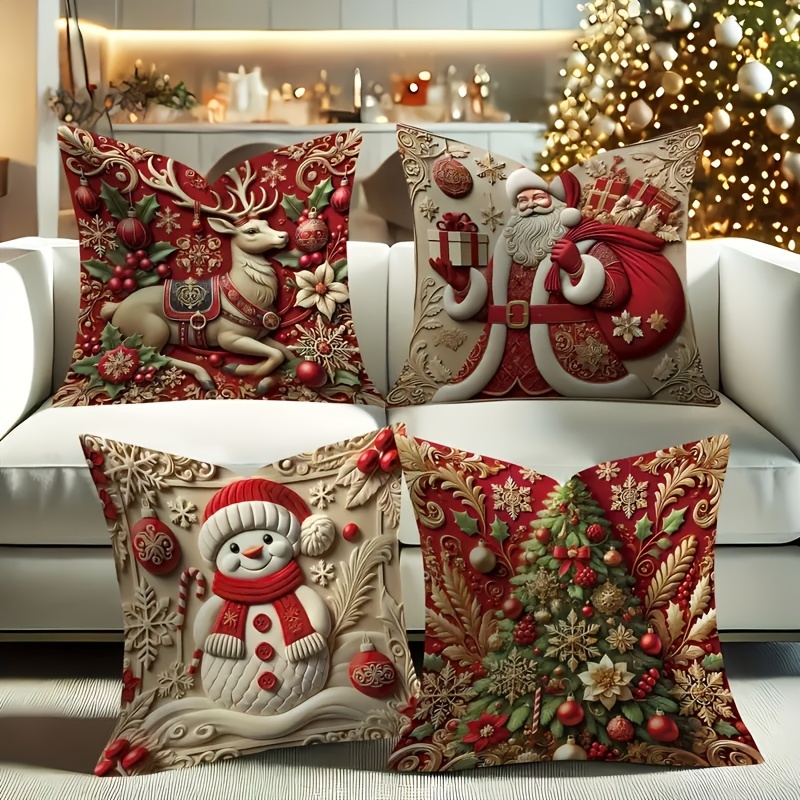 

Set Of 4 Christmas , , Zip , Polyester Decorative For - Assorted (18" X 18" Inserts Not Included)