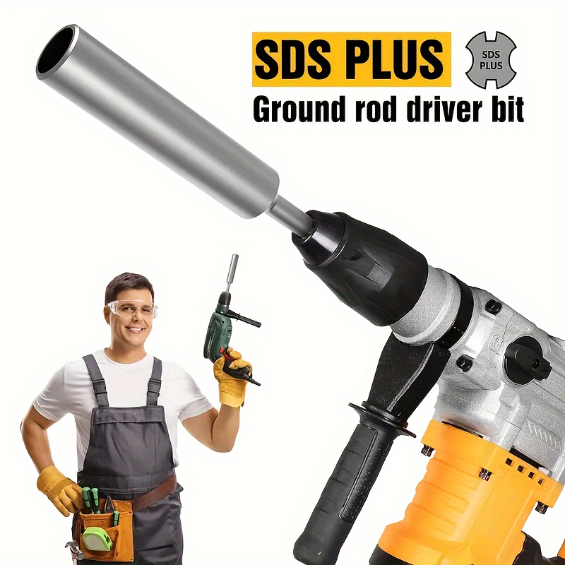 

Durable Sds Plus Hammer Drill Ground Rod Driver - Fits 5/8"" To 3/4"" Rods - Hardened Steel For Efficient Installation Without Sledgehammers