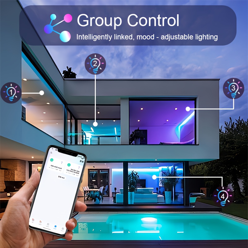 A60, 2-pack/4-pack, Doodle Smart LED Bulb, RGBCW Color Light, RGB Color Changing Light, E27 Base, 9W, AC220-240V, Compatible with Alexa and Assistant Voice Control, Works with Bluetooth and 2.4GHz WiFi, Timer Function, Smart Dimming and Color