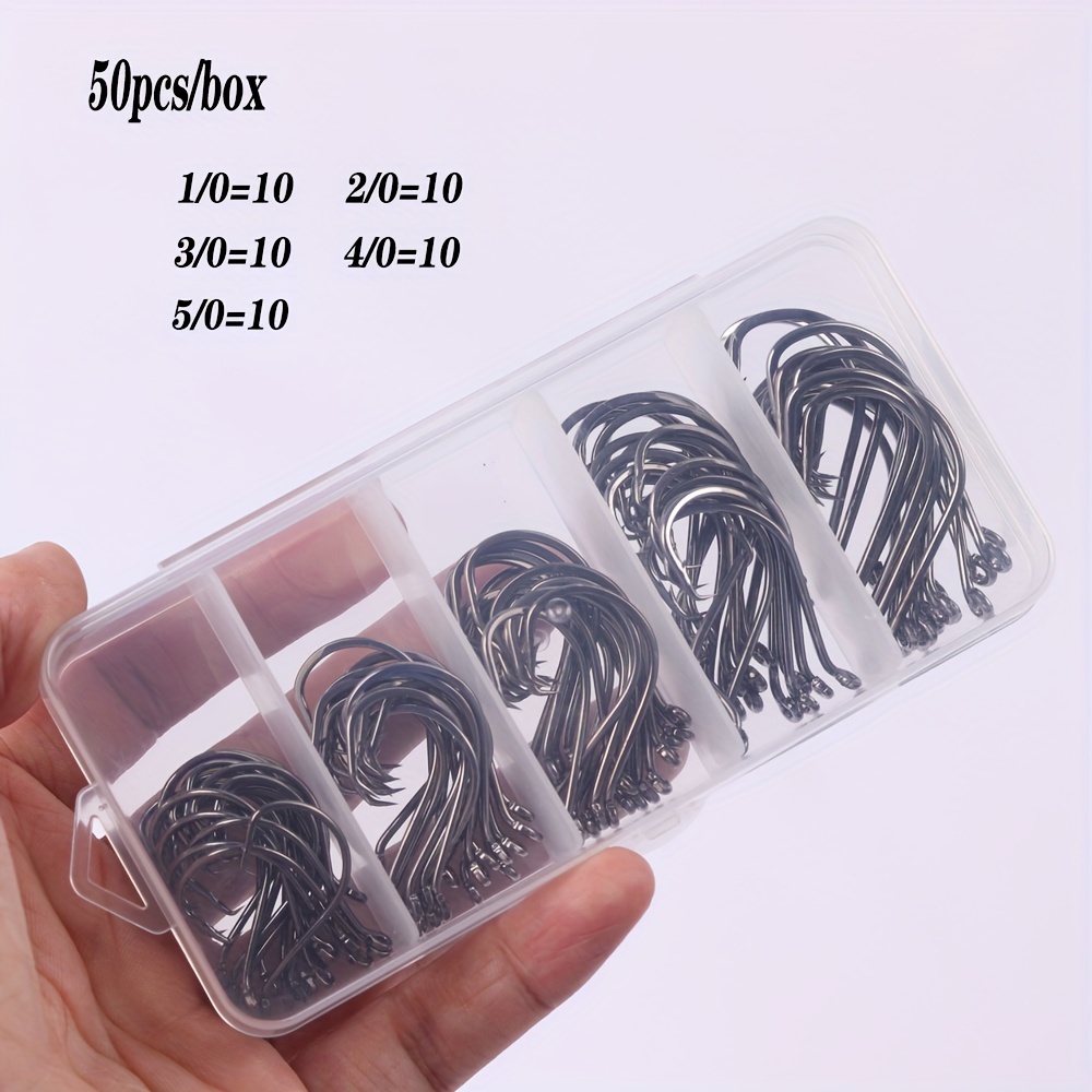 

50pcs/box Fishing Circle Hooks, 2x Strong Senko Bait Texas Rig Jig Hooks For Bass Trout, Fishing Tackle For Saltwater Freshwater, Size: 1/0 2/0 3/0 4/0 5/0