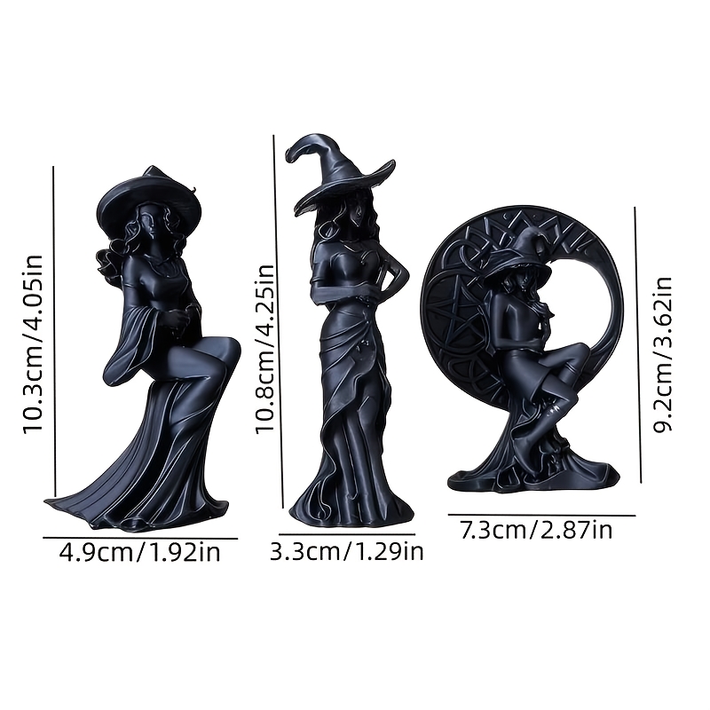 TEMU 3pcs Gothic Black Statue Set - Mystical Resin Figurines With Standing , -standing Suitable For Halloween Decor, Tabletop Shelf Display, Themed