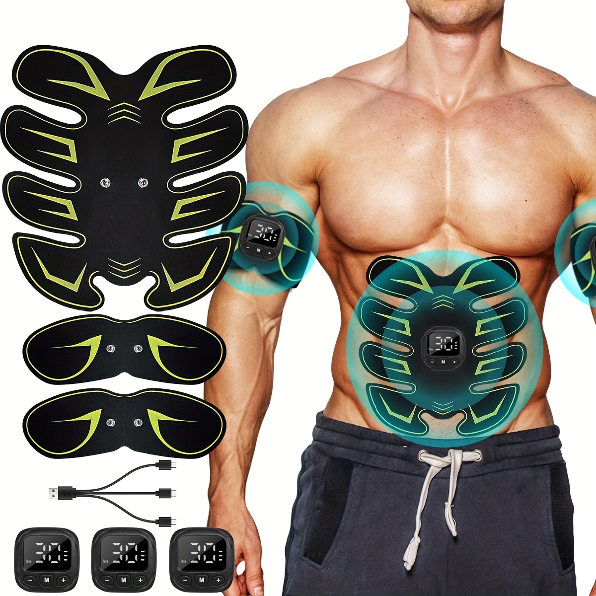 EMS Portable muscle massager, muscle stimulator, Rechargeable TENS core muscle massager, Abdominal Fitness Training,   -  , Hips And Legs Full  , Legs And Abdomen Waist Cervical Spine Massager, Gifts for Women And Men
