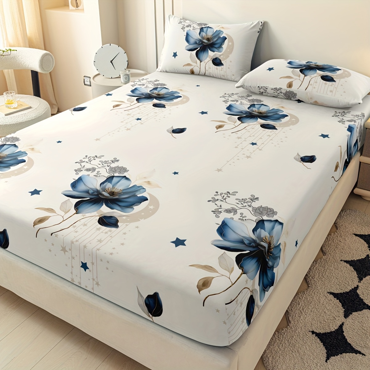 3pcs printed pattern set for bedroom    s 1 fitted sheet and 2 pillowcases does not   inserts   friendly breathable and machine washable details 2
