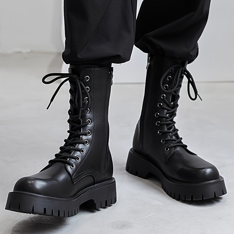 *'s Vintage Casual *-Calf Boots - * Zipper Closure, Rubber Sole & PU Lined, Genuine Leather Upper for Vacation & Casual Attire - Black, Sleek Boot Design