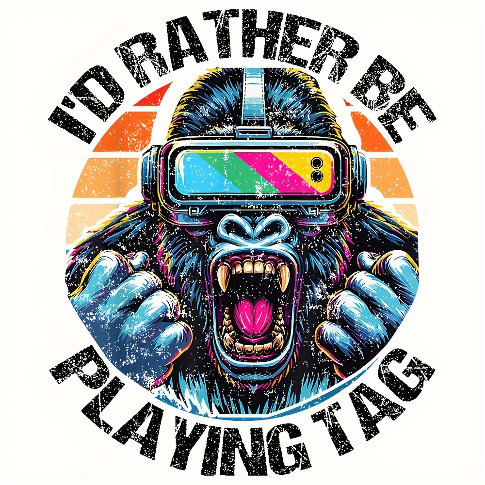 

Cyberpunk Y2k Gorilla Heat Transfer Decal - Vr Iron-on Patch For Diy T-shirts, Hoodies, Jeans, Backpacks & More - Pvc Material