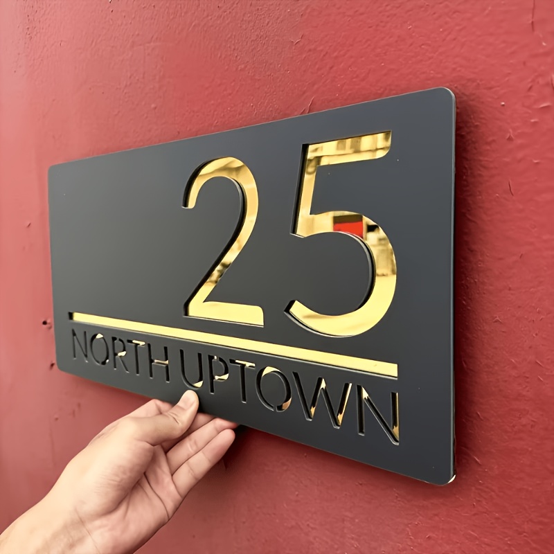 TEMU Custom 2d Matte Acrylic House Number Sign - Modern Minimalist Style Wall-mounted Address Plaque, Featuring High-contrast Numbers,