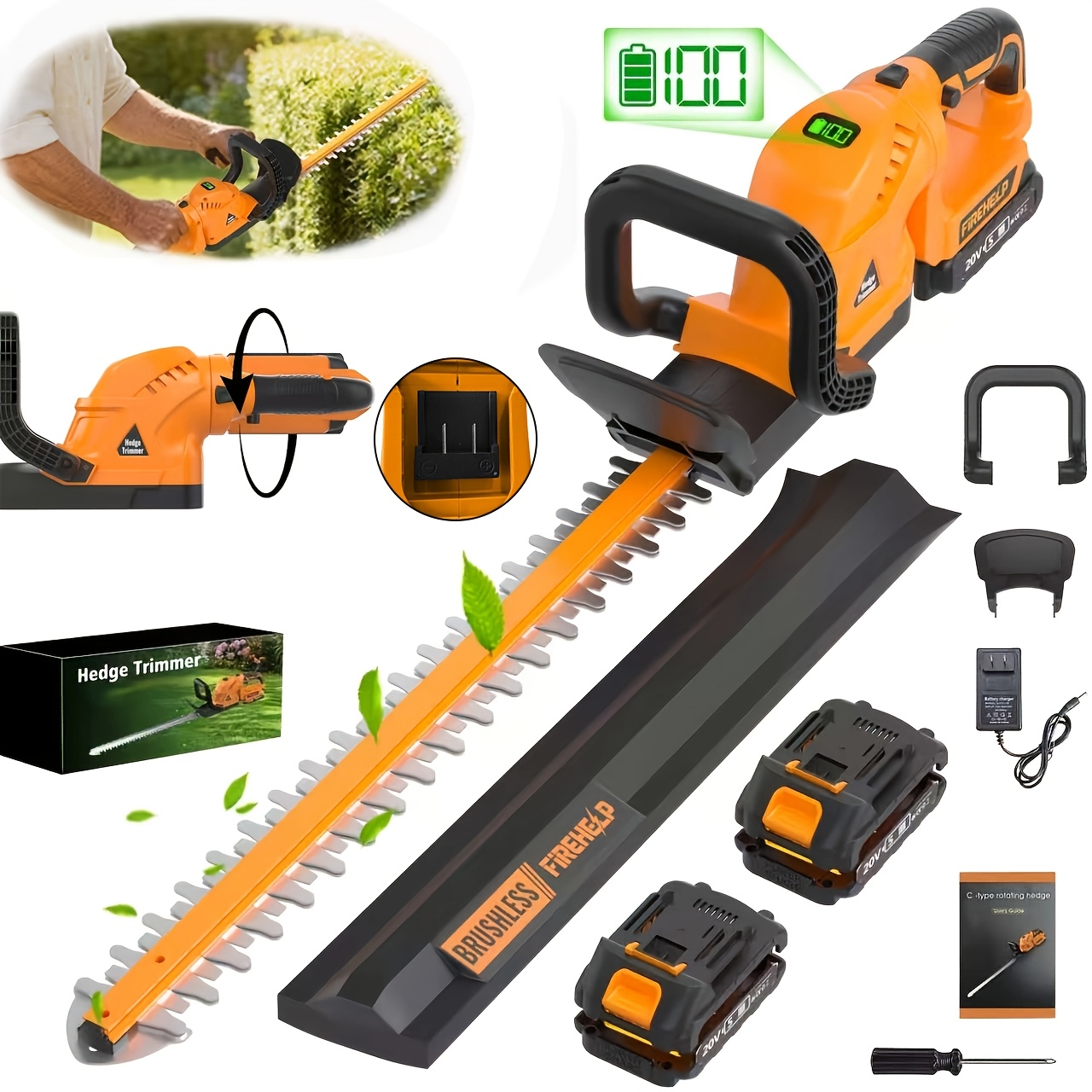 TEMU 20v Electric Cordless Hedge Trimmer, Multifunctional Wireless Grass Shear With Battery And Charger, Portable Handheld Cutter For Lawn Edging