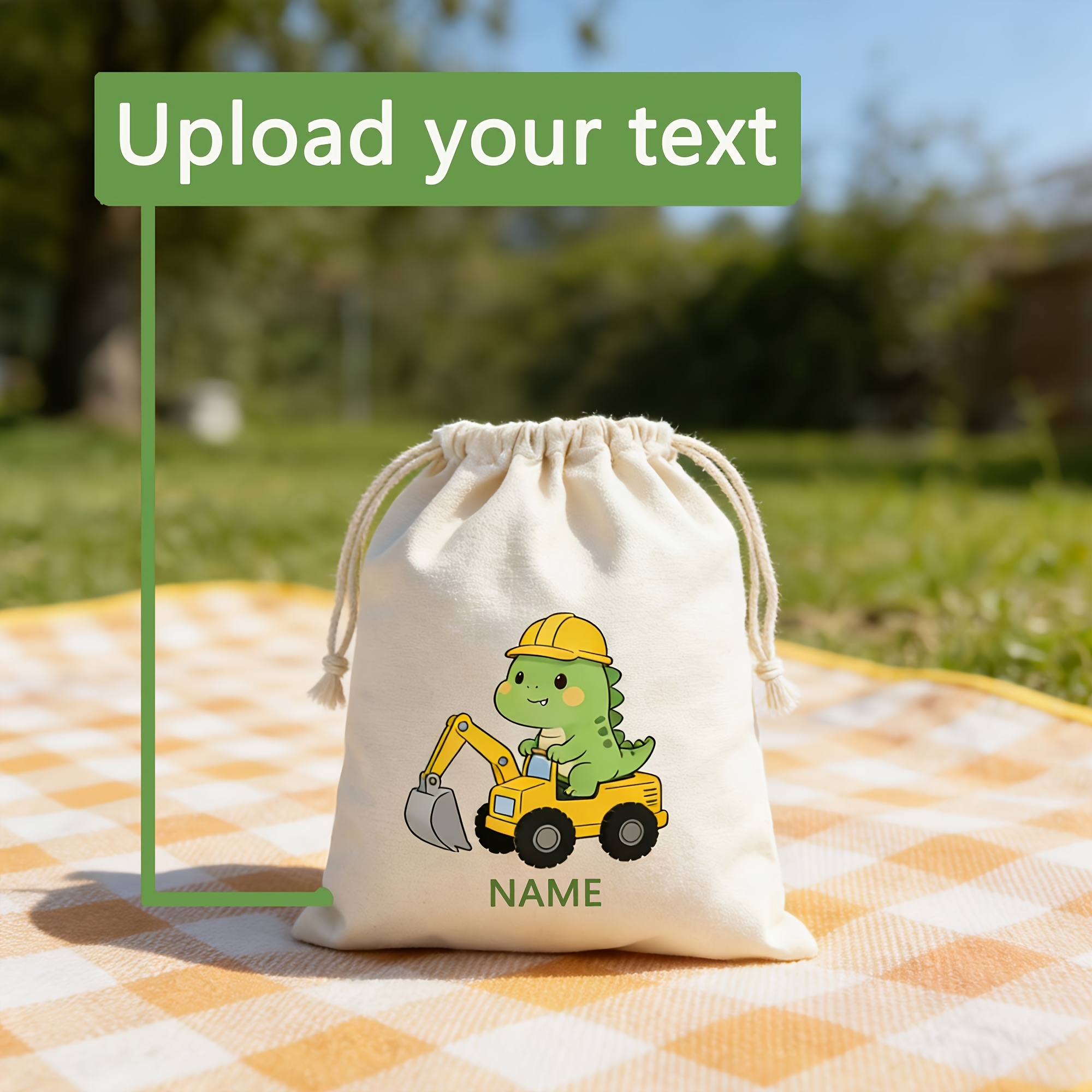 TEMU Gift For Her/him Personalized Dinosaur & Car Themed Drawstring Gift Bags - Custom Name/text Suitable For Travel, Birthday Parties, Events -