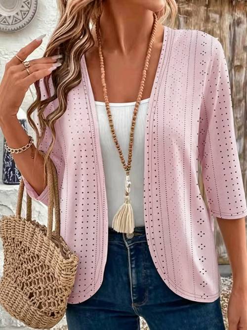 new arrival for spring summer 2026 womens elegant solid color openwork jacket womens spring summer casual cardigan elegant womens spring summer outerwear the fabric is friendly and breathable making it a versatile jacket