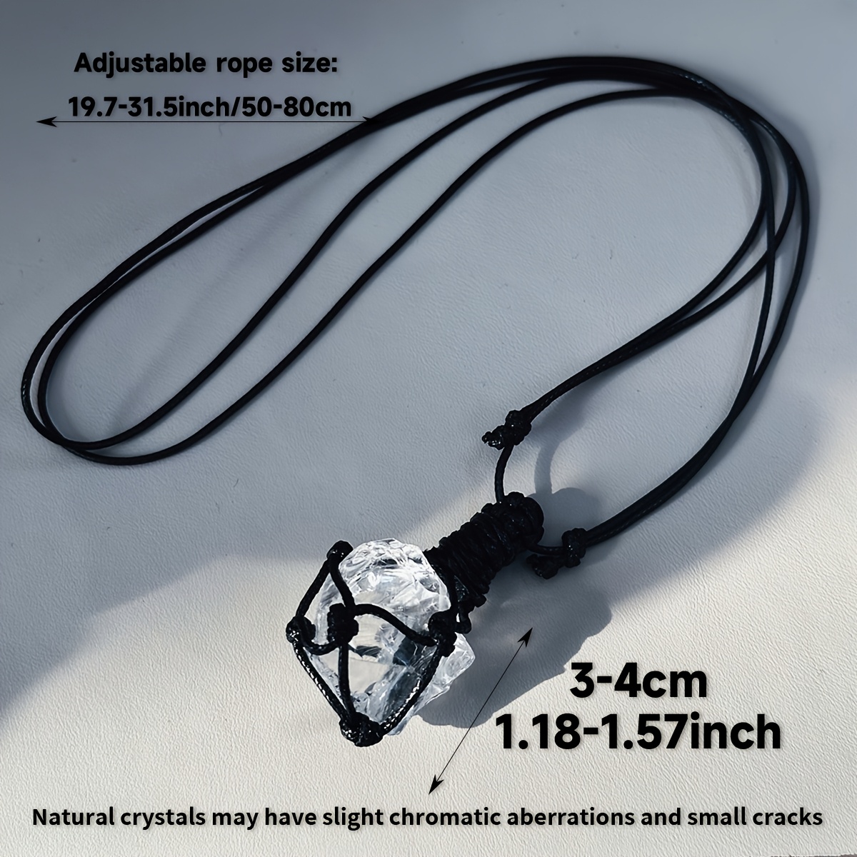 TEMU 1pc Natural Quartz Rough Stone Pendant Necklace, Hand-woven Adjustable Black Rope, Crystal Gemstone Jewelry, Boho Style Accessory For Men And