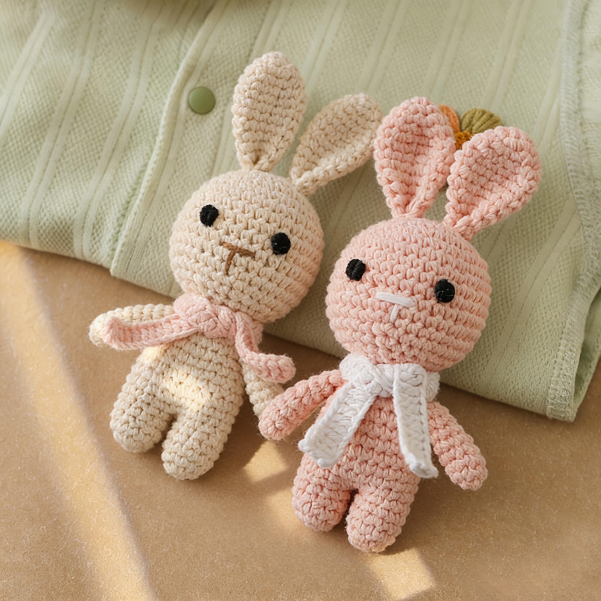 Hand-Knitted Scarf Rabbit Rattle Toy, Soft and Detailed