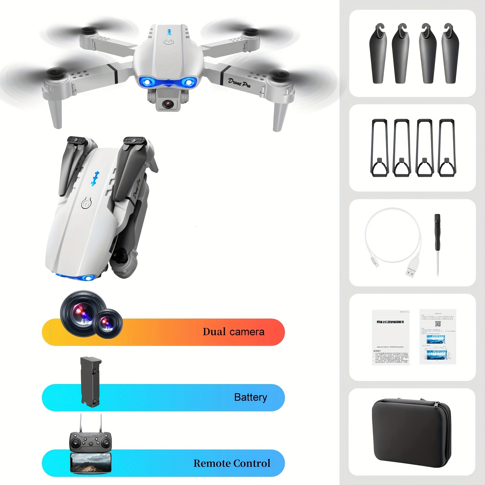 TEMU E99 Drone With Dual Camera, Wifi Foldable Rc Hold, Remote Control Drone For Beginners Men's Gifts Indoor And Outdoor Affordable Uav Christmas