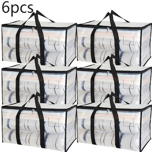 photo de l'article sac de rangement large de 100l, lot de 6 avec fermetures éclair et poignées, sacs de déménagement , peuvent remplacer les boîtes de déménagement, convient pour les couettes, les vêtements, .