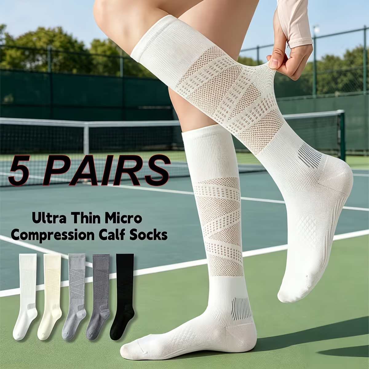 TEMU Directional - 5 Pairs Women's Breathable Knee-high Socks With Gradient Compression, High Compression Leg Support & Non-slip Sole - Suitable For