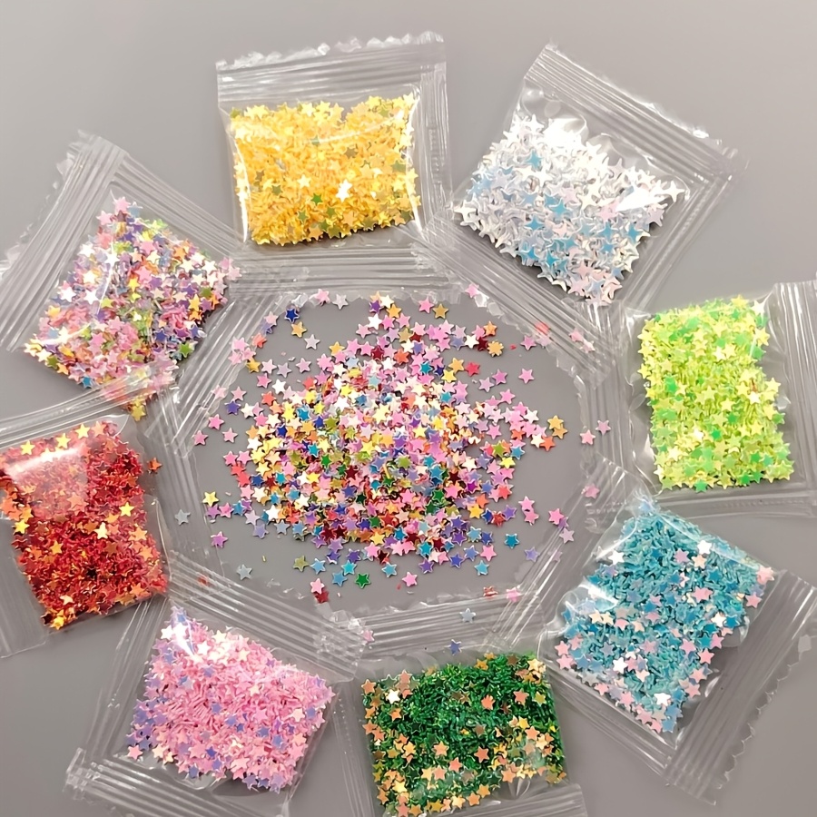 

Lot de 6 paillettes étoilées assorties, 1g , argentées laser et multicolores, non parfumées, décorations pour des ongles, rembourrage pour étui de téléphone, embellissements pour loisirs créatifs