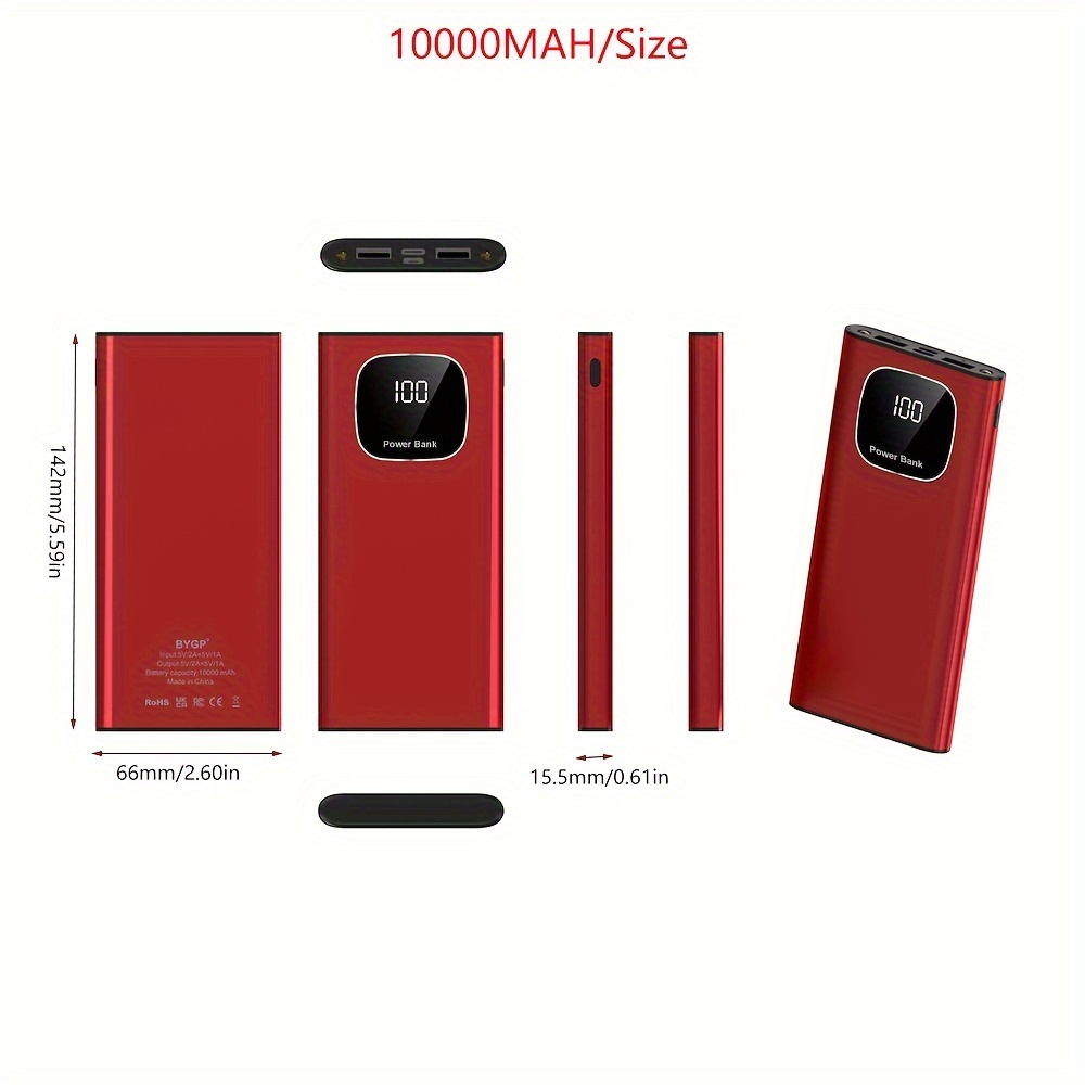 Cargador portátil 10.000 mAh - rojo