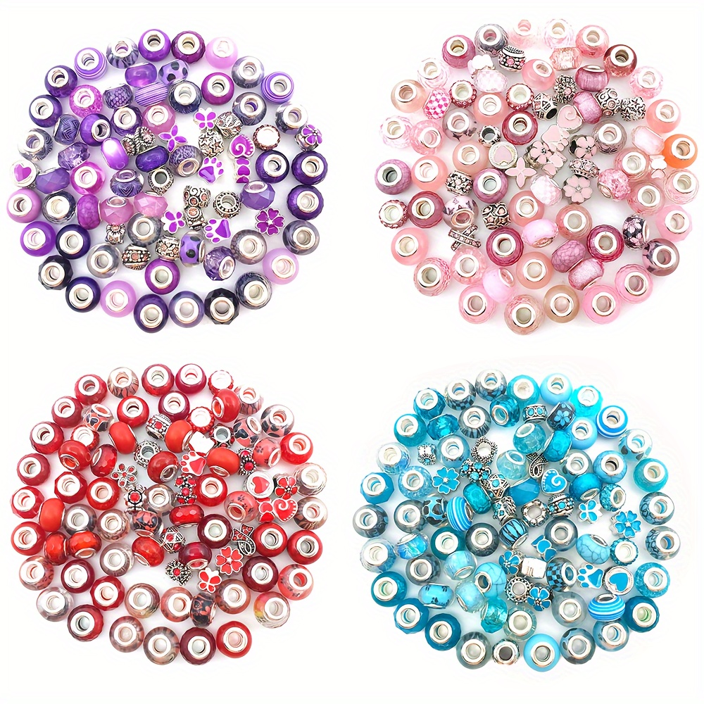 

80 Pcs Of Glass Large Hole Beading Dot Drill Beading And Drip Beading - Suitable For Diy Beginners - Personalized Fashion All-in-one Bracelet Making, Available In 4 Colors