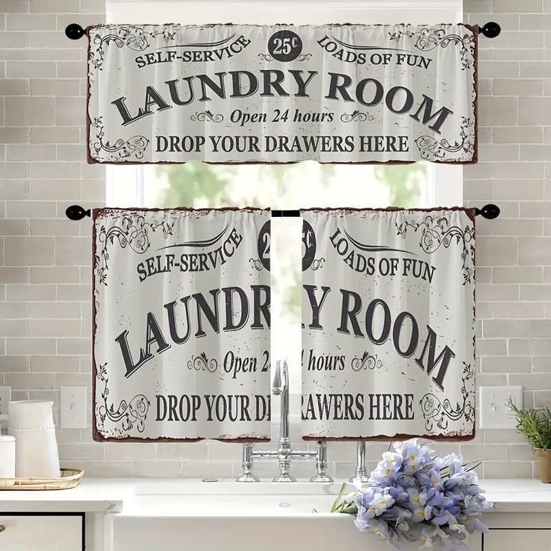 

Retro Farmhouse Curtain - Light-filtering Laundry Room Window Treatment With Easy Rod Pocket Design, Perfect For Kitchen & Bedroom Decor, Machine Washable Polyester, 1pc/2pcs Set