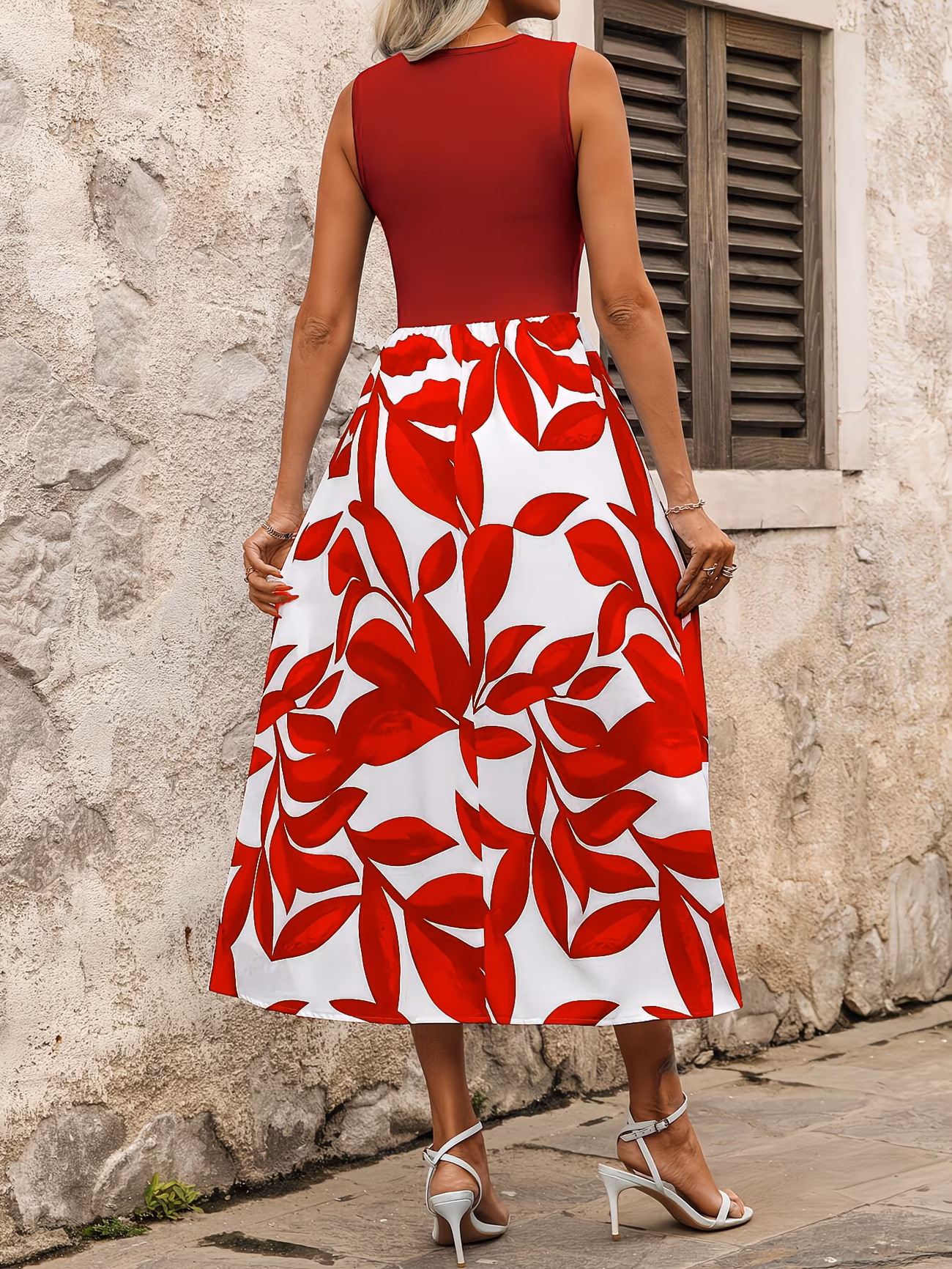 vêtements femme printemps été développement vacances loisirs mode européenne américaine tendance robe débardeur col rond imprimé plante 1
