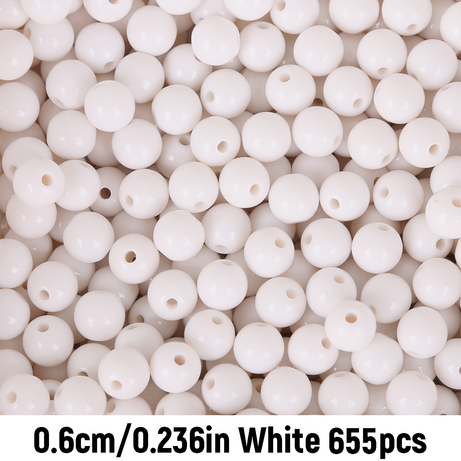 TEMU 655/455 pièces de perles rondes blanches en acrylique de 6/8 mm avec trous pour la fabrication de bijoux DIY, matériaux pour bracelets et