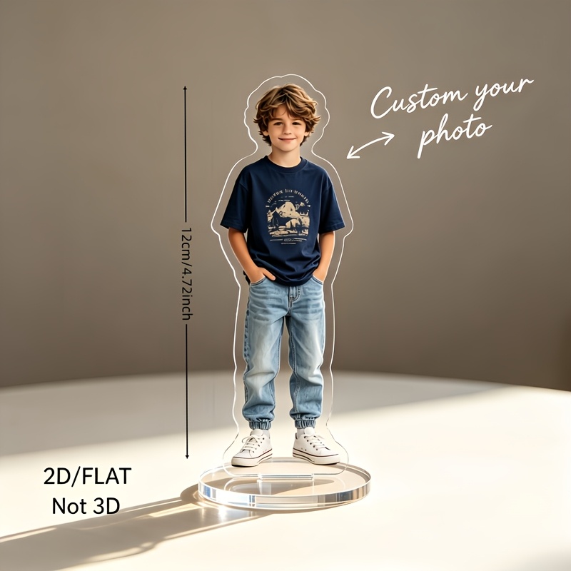 TEMU 2d Flat, 1pc 2d/flat Personalized Custom Acrylic Standee, Personalized Custom Statue Desktop Ornament, Simple 2d Design, Round Transparent