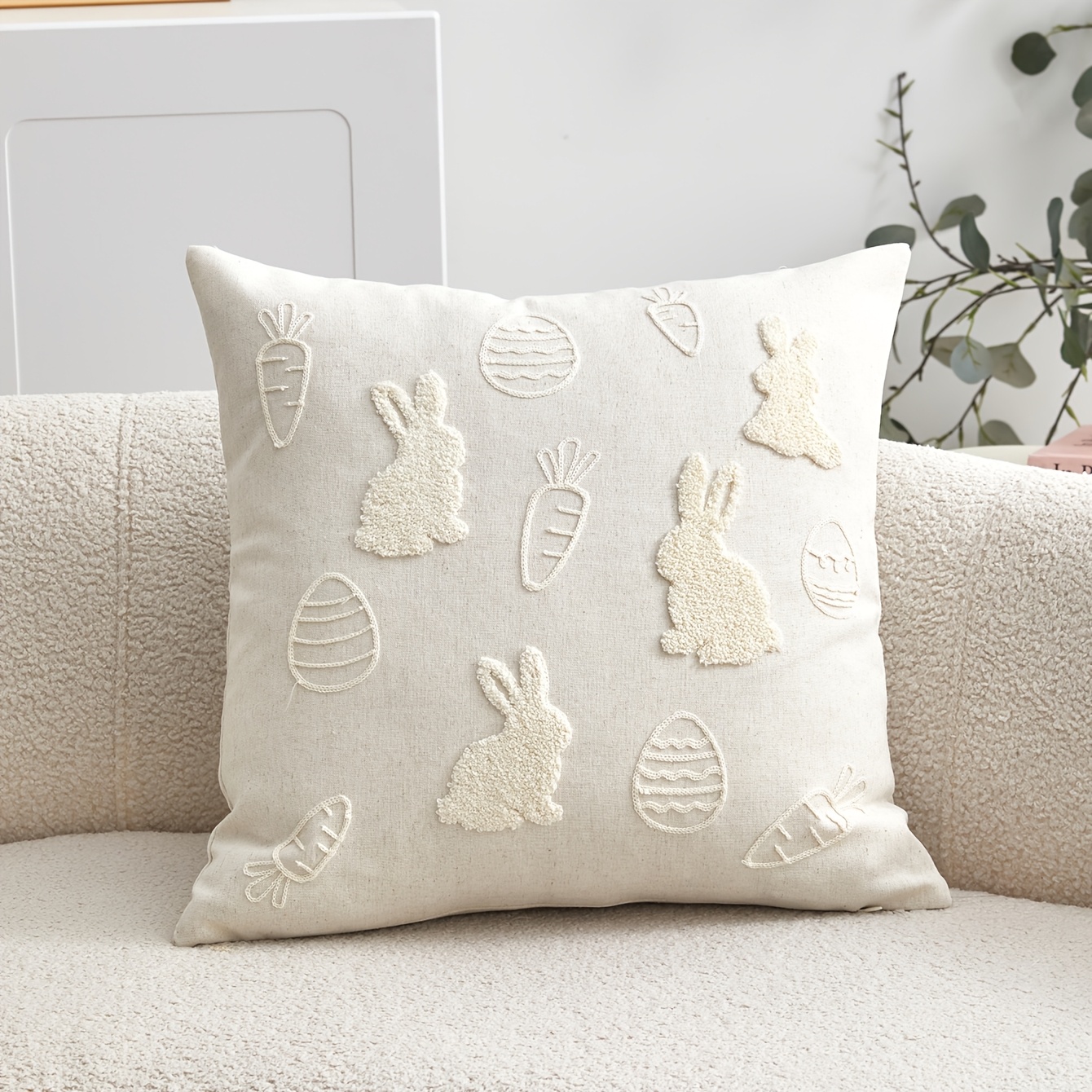 TEMU 1 housse de coussin brodée de Pâques avec motif de lapin et de | Convient aux taies d'oreiller décoratives pour canapé, aux housses de soutien