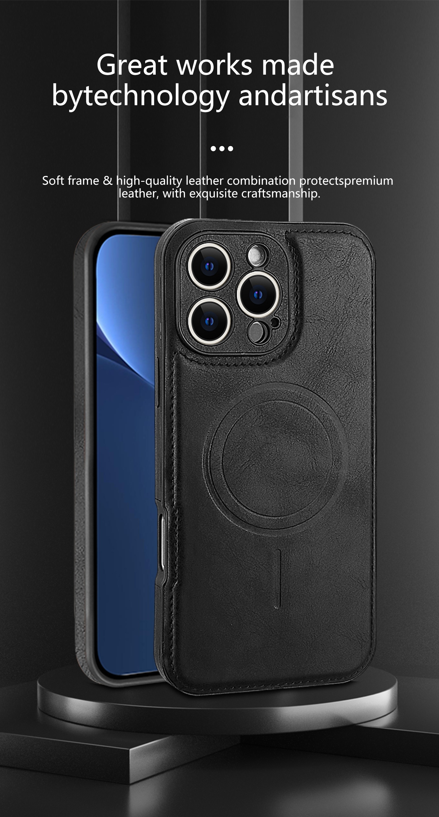 Synthetic Faux Leather Cover for Iphone 17/16/15/14/13/12 Pro Max Plus, Works with Magnetic Wireless Charger, Stylish Luxury Slim Shock-Resistant Complete Protection Case, I