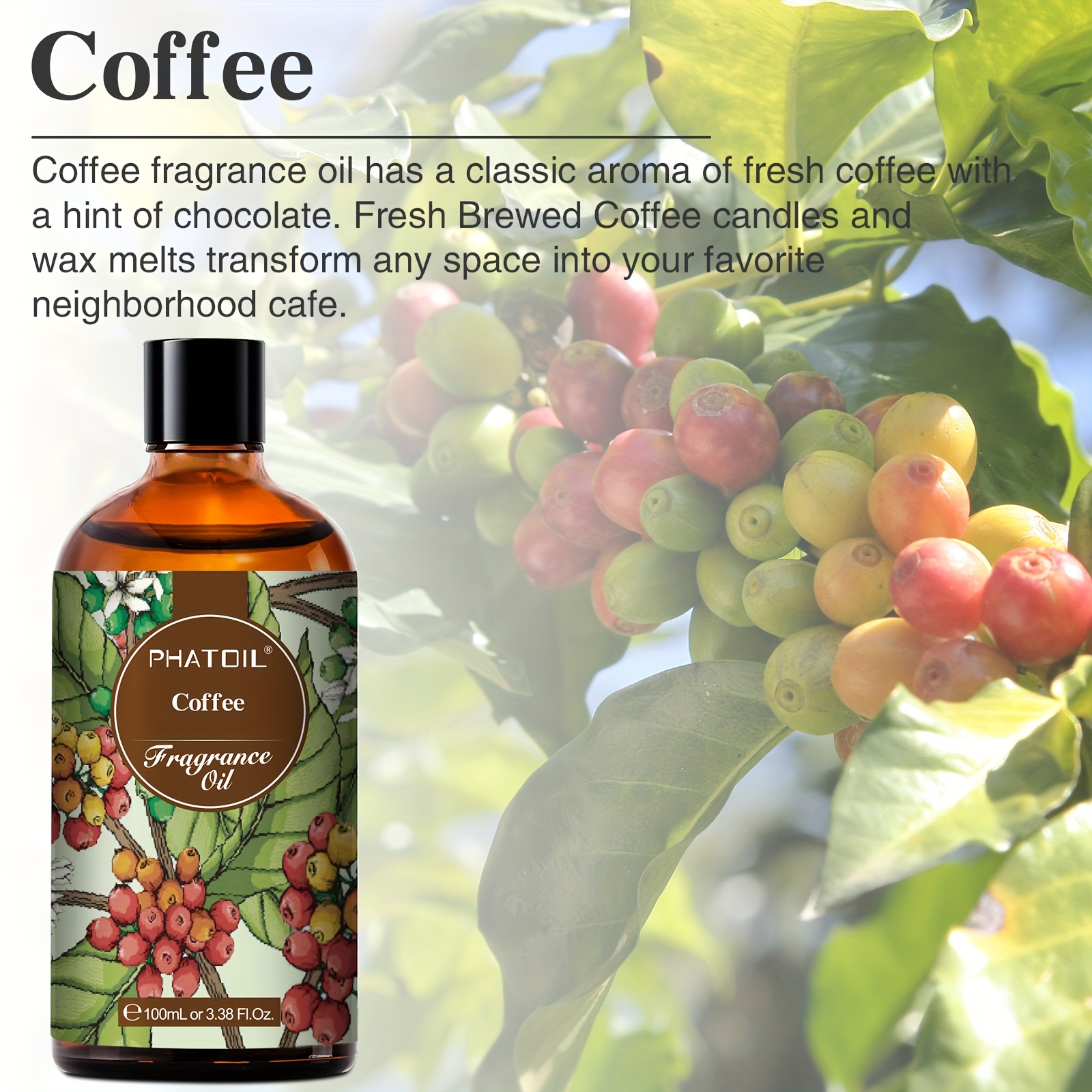 PHATOIL 1 kom 100 ml/3.38 Fl.Oz ulja s mirisom kave - za difuzore, ovlaživače, izradu svijeća - savršen poklon za ljubavniku, obitelj, prijatelje - Božićni pokloni, pokloni za vo, pokloni za Majčin dan