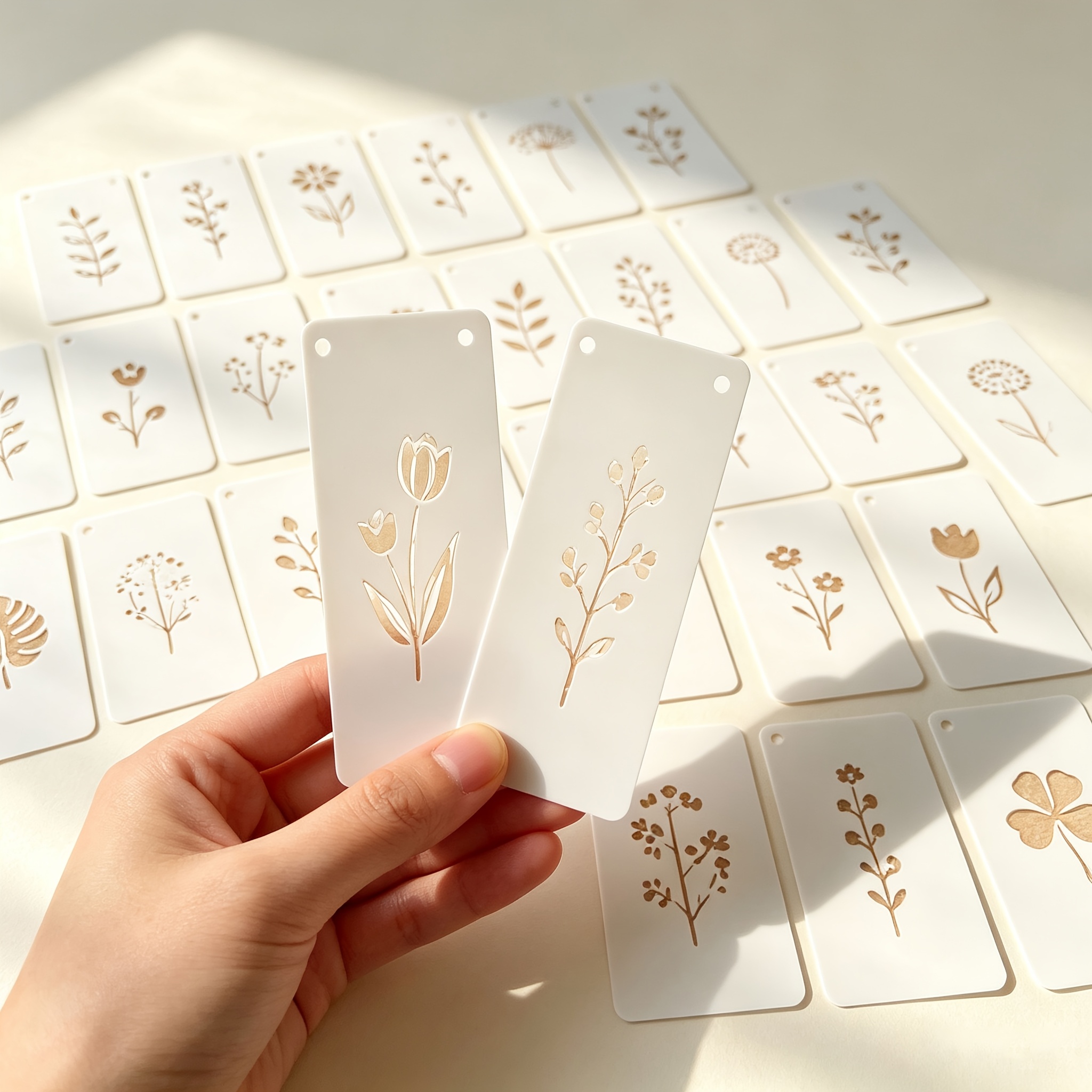 TEMU Stencil per pittura da 24 pezzi - Fiori, piante, foglie, modelli in plastica riutilizzabili per tessuto, carta - Forniture per artigianato per