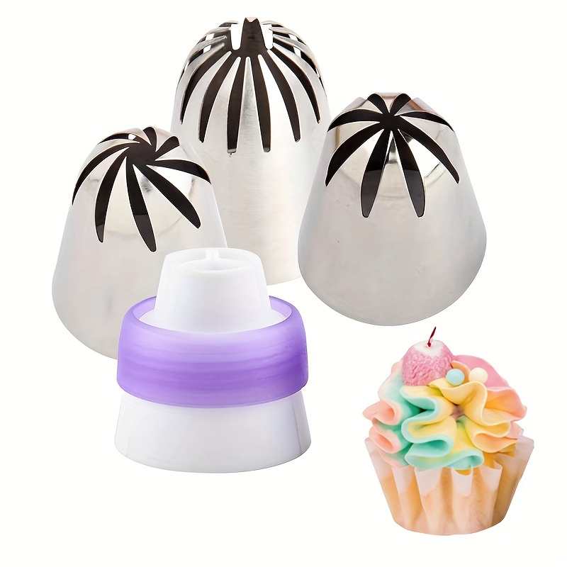 

4pcs, Extra Large Stainless Steel Piping Tips, Seamless & Thick Cake Decorating Nozzles With Tri-color Coupler