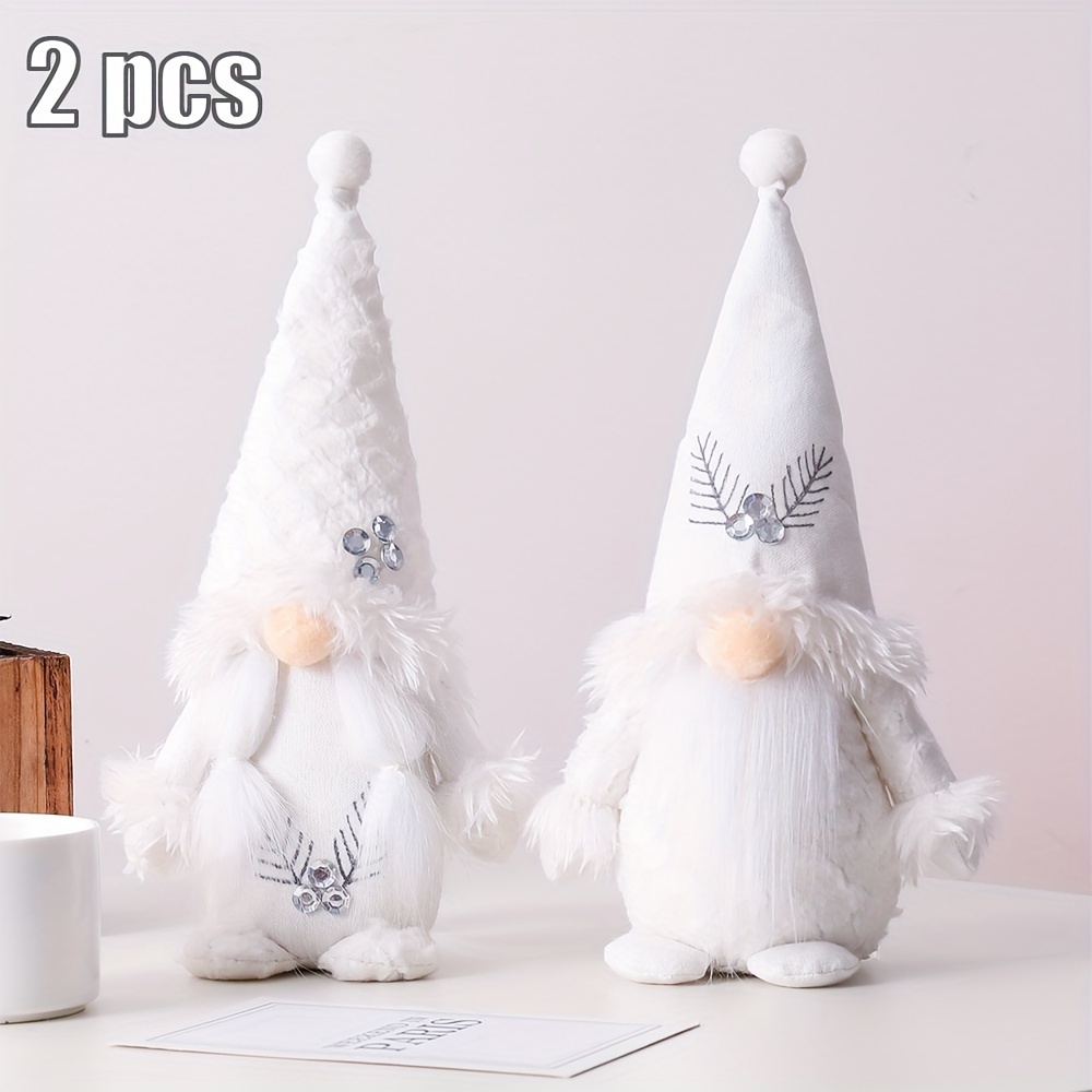 

2pcs, White Rudolph No Face Doll Decor, 3d Cute Gnome Figurines, Fabric Festive Holiday Home Decor, Christmas Elf Ornaments