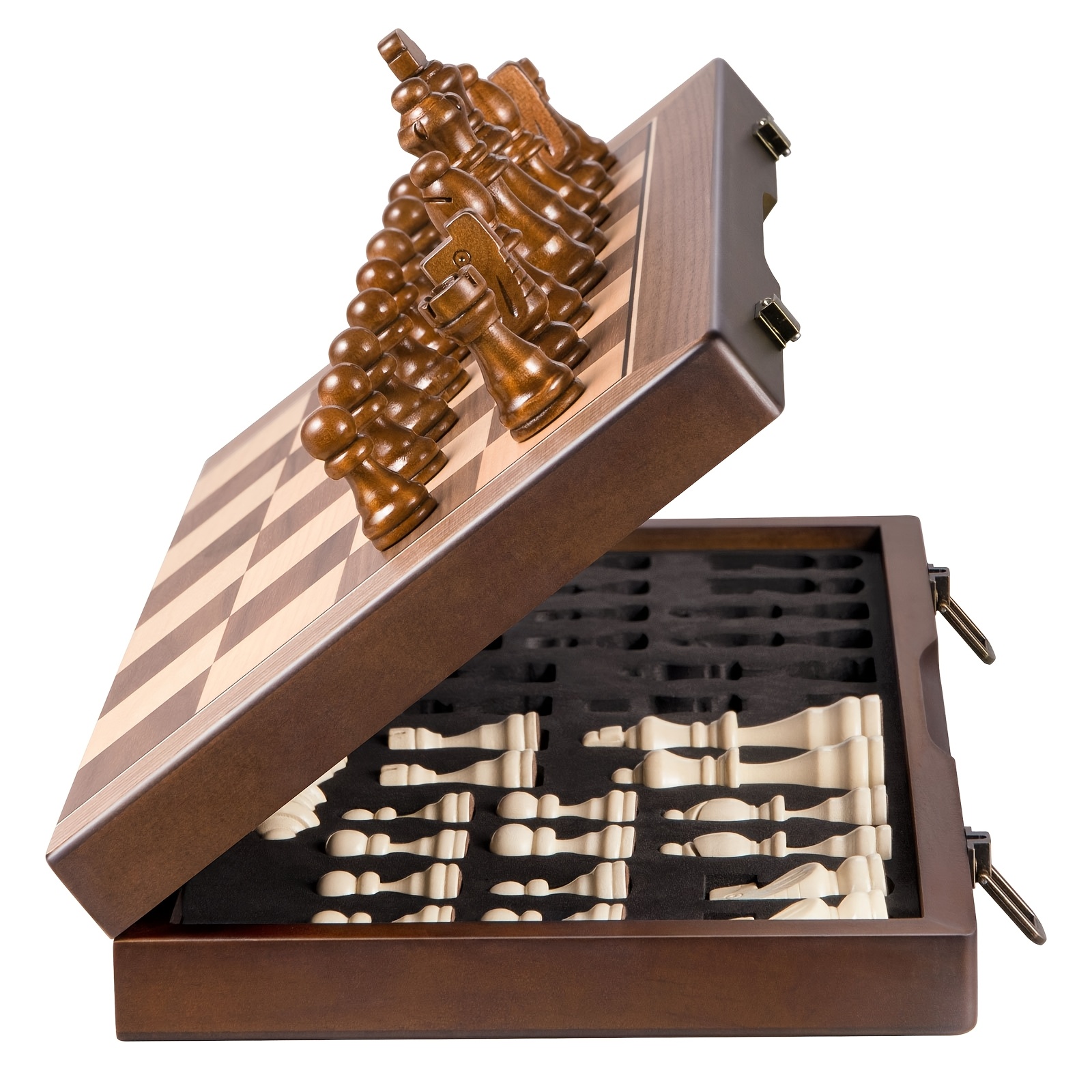 TEMU 15 Inch Magnetic Chess Set Wooden Folding Chessboard With 34 Chess Pieces Including 2 Extra Queens Travel Chess Game For Kids Tournament