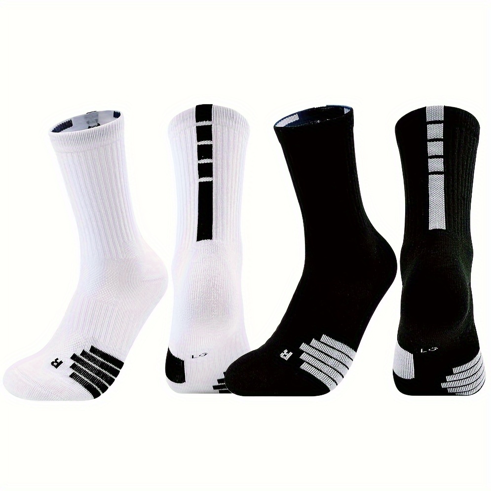 

Athletic Socks For Men - Nylon & Spandex Blend, Knit Fabric, Thick Towel Bottom, Machine Washable, Striped Pattern Sports Socks For Basketball, Football, Running, Skateboarding - 1/5/10 Pairs Pack