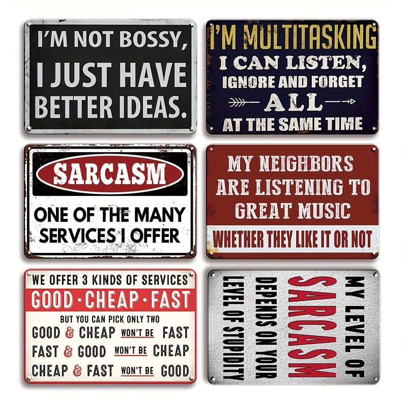 

6pcs Vintage Sarcastic Quotes Metal Tin Signs - Humorous Retro Wall Decor For Man Cave, Office, Garage, Bar, Kitchen & Bedroom - Waterproof & Dustproof, 12"x8