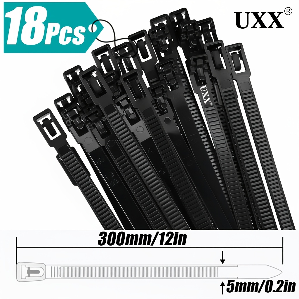 TEMU Reusable And Detachable Heavy-duty Plastic Cable Self-locking Zip Ties, 18-pack, Made Of High-quality Nylon 66, Heavy-weight And Durable,