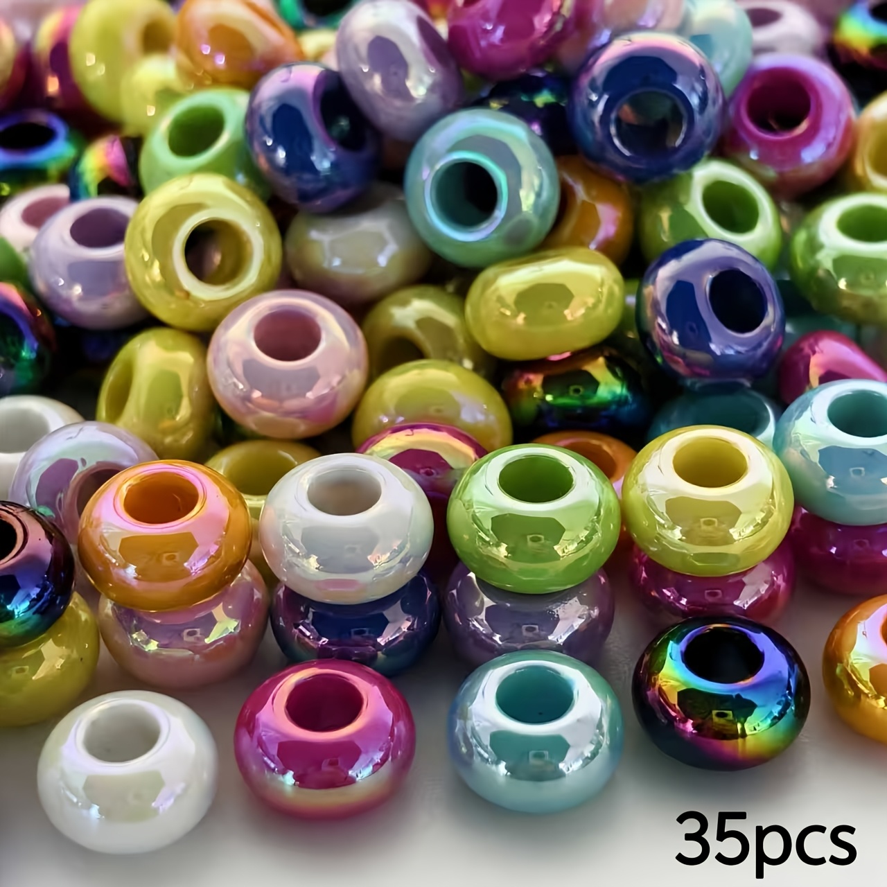 TEMU 35 piezas de cuentas redondas acrílicas con revestimiento colorido de 8*14 mm, ideales para la fabricación de cuentas decorativas, adiciones de
